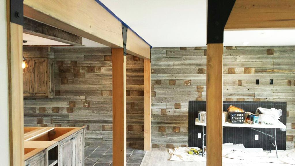 Reclaimed barnwood feature wall