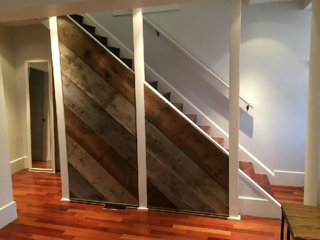 Reclaimed barnwood accent on a staircase