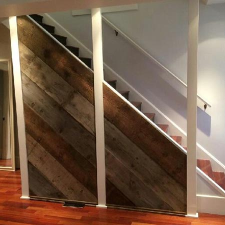 wooden accent wall next to staircase